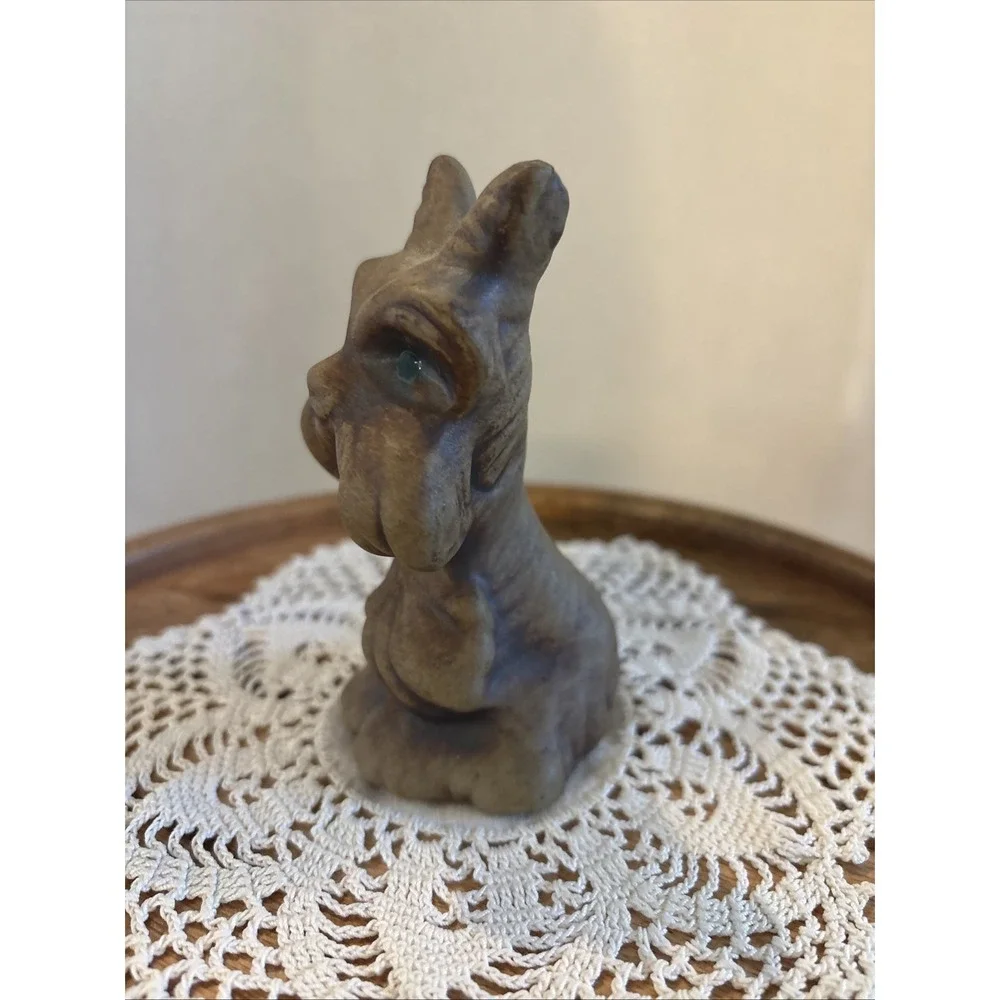 vintage California stoneware terrier dog.Suzi Handmade Brown Dip Glaze Green Eye